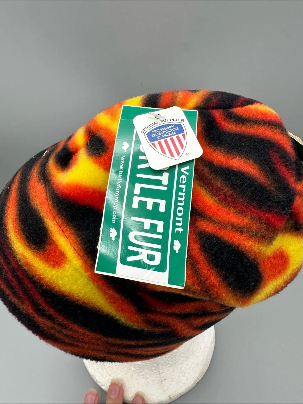 Turtle Fur Kids Fleece Beanie Hat Orange Yellow Black Flame Stripe Ages 1-7 NEW